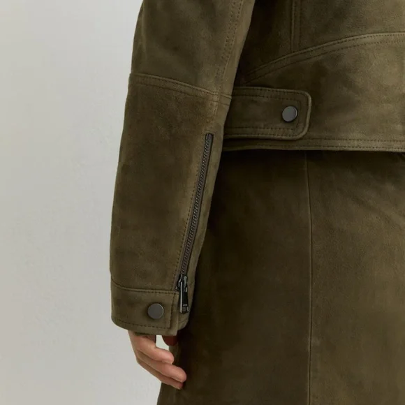 Tate
Suede Zip-Through Jacket in Khaki Green - Picture 6 of 7